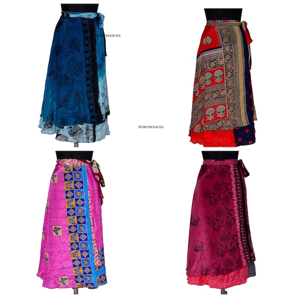 Beautiful Silk Sari Ladies Magic Wrap Skirt Reversible Two Layer Skirts Handmade Vintage Beach Wear Long Skirts Gift for Her