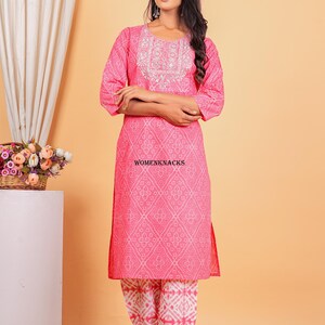 Floral Printed cotton kurti set with Dupatta Traditional Indian Outfit | Ethnic Kurta Set for Women readymade 3 pc set image 5