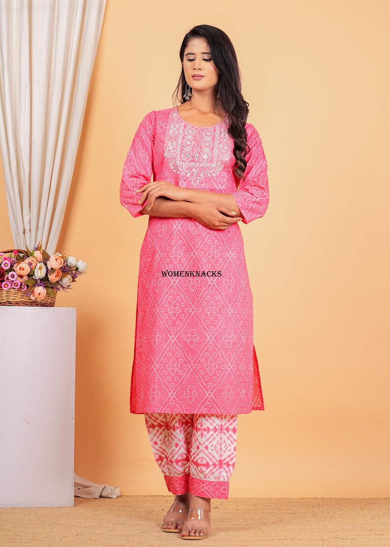 Floral Printed cotton kurti set with Dupatta Traditional Indian Outfit | Ethnic Kurta Set for Women readymade 3 pc set image 5