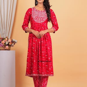 Kant-en-klare kurta met broek en dupatta-set dagelijks gebruik comfortabele kurta-set Indiase outfit etnische jurk voor dames maat tot 44-XXL