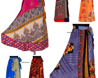 Vintage Indian Silk Maxi Skirts Bohemian Skirts Floral Wrap Skirts - Long, Regular And Plus Sizes