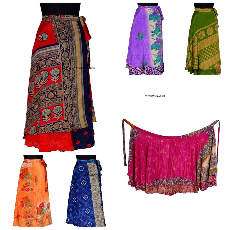 Indian Silk Long Length Sari Wrap Skirts zdjęcie 3