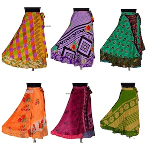 Vintage Indian Silk Wrap Skirts Reversible and Lightweight Floaty Double layer skirt Long Skirts Ties Summer Dress