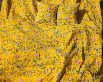 Kantha Quilt Organic Cotton Handmade Quilt Throw Bedspread Blanket Bohemian Bedding Unique Gift Reversible
