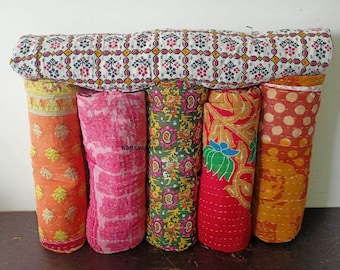 Vintage Handmade Kantha Quilt | Bohemian Bedspread, Reversible Throw