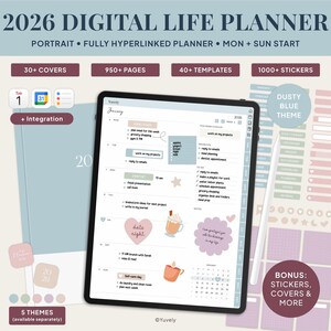 Blue iPad Journal Goodnotes Template Daily Journal Student Notebook Portrait 2026 Planner Monthly Planner Digital Calendar iPad Planner