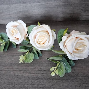 Ivory Rose & Eucalyptus Faux Floral Buttonhole