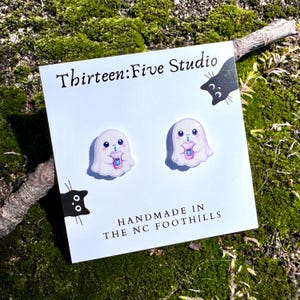 Java Ghost Stud Earrings, Cute Kawaii Ghost, Tiny Halloween Ghost Jewelry, Spooky Cute Earrings, Coffee Lover Gift, Gift For Her