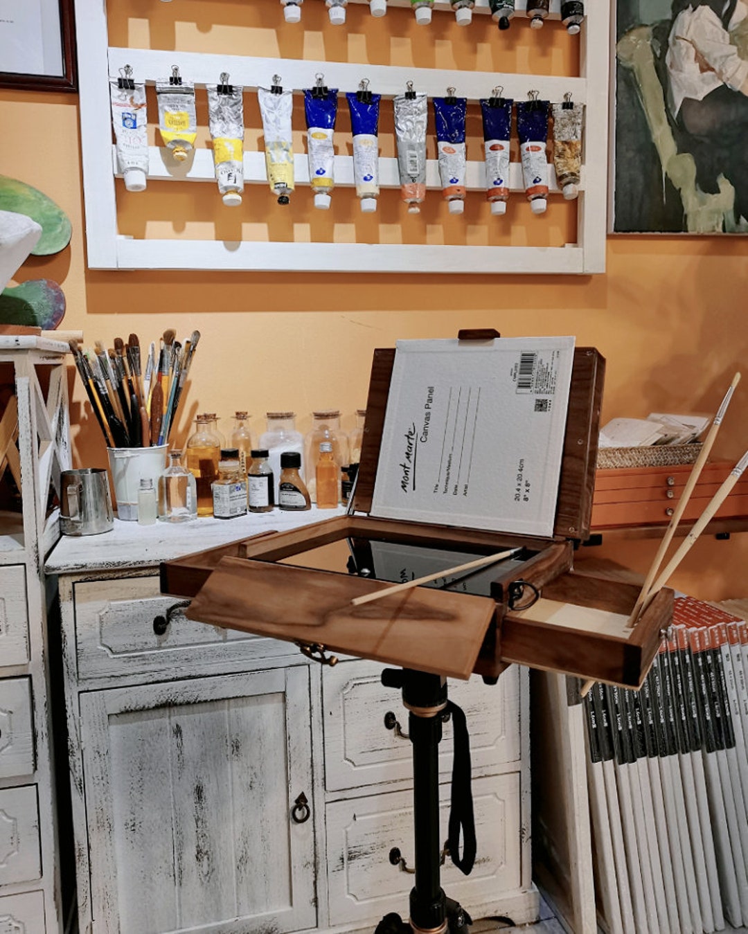 Handmade Black Walnut Oil Painting Box, an Oil Painting Boards Case for