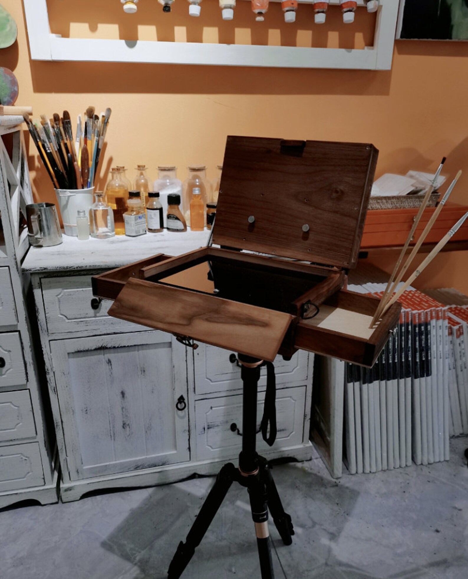 Handmade Black Walnut Oil Painting Box an Oil Painting Case Etsy