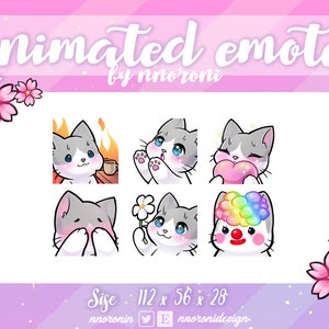6 set ANIMATED White Gray Cat Emotes - Twitch Emotes / sub badges / aangepaste emotes / Cute twitch emotes / cat emotes / dance emote kat