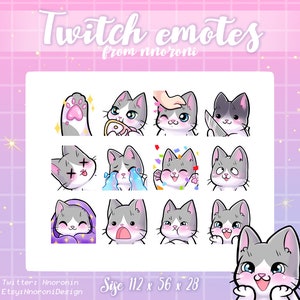1 BIG SET  White Gray cat - Twitch Emotes / sub badges / cat emotes / Cute twitch emotes / custom twitch emotes / cat sub badges