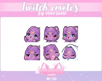 3 Set NEW Cat Emotes Purple Moon - twitch emotes / penguin emotes / animated emotes / twitch badges /
