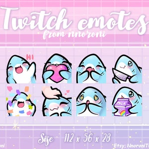 1 conjunto de Emotes de Tubarão Azul - Emotes de Twitch / emblemas de sub / emblemas de bits / Emotes de contração fofos / emotes de porco fofo / emblemas de sub de tubarão / emotes personalizados