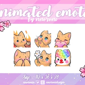 6 sets EMOTICONOS ANIMADOS de gato rojo - Emoticonos de contracción / insignias secundarias / emoticonos personalizados / Emoticonos de contracción lindos / Emoticonos de gato / Emote de baile gato