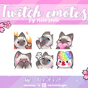 6 set Gato siamés - Emoticonos de contracción / insignias secundarias / insignias de bits / Gato kawaii / Emoticonos de contracción lindos / gato lindo / insignias secundarias de gato
