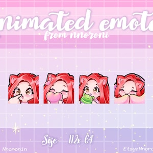 ANIMATED 1 set Cute Chibi Cat Girl Emote  - Red Hair Brown Eyes Twitch Emotes  / sub badges / custom emotes /  animated emotes