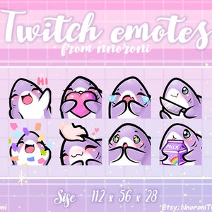 1 set ANIMÉ Purple Shark Emotes - Twitch Emotes / sub badges / bit badges / Cute twitch emotes / shark sub badges / emotes personnalisées