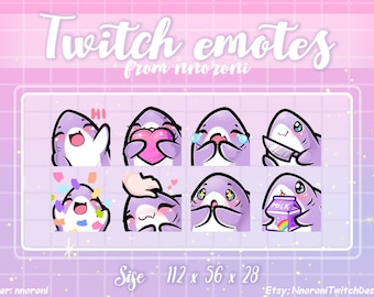 1 Set ANIMIERT Lila Hai Emotes - Twitch Emotes / Sub Badges / Bit Anstecker / Süße Twitch Emotes / Hai Sub Badges / Custom Emotes