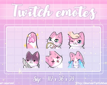 1 set ANIMATED White Pink  Cat - twitch emotes / twitch emotes/ kawaii emotes / sub badges / twitch emotes/ cat emote / animated emote