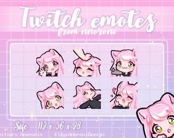 1 set Cute Chibi Cat Girl Emote - Pink Hair Green Eyes Twitch Emotes / sub badges / aangepaste emotes / Cute twitch emotes / geanimeerde emotes