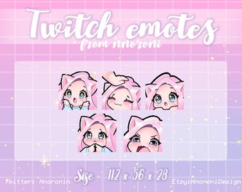 2 set Cute Chibi  Cat Girl Emote  - Pink Hair Blue Eyes Twitch Emotes  / sub badges / custom emotes / Cute twitch emotes / animated emotes