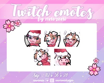 1 set CHRISTMAS White Brown Cow Emotes - Cute Twitch Emotes / sub badges / koe sub badges / aangepaste emote / kerst emotes