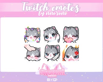 1 Set NEW Cat Emotes White Gray - twitch emotes / penguin emotes / animated emotes / twitch badges /