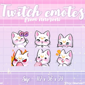 3 set White Sailor Moon cat - Twitch Emotes / sub badges / bit badges / Kawaii cat / Cute twitch emotes / cute cat / cat sub badges