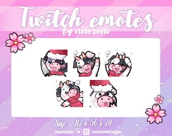 1 set CHRISTMAS White Black Cow Emotes - Cute Twitch Emotes / sub badges / koe sub badges / aangepaste emote / kerst emotes