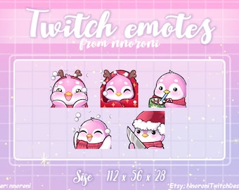 1 set Christmas Pink Penguin - Twitch Emotes / sub badges / aangepaste emotes / Cute twitch emotes / cat sub badges / geanimeerde emotes