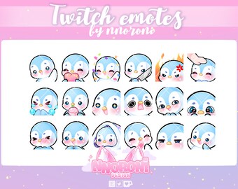 1 GROTE set NIEUWE pinguïn-emotes BLAUW - 18 emotes / twitch-emotes / pinguïn-emotes / geanimeerde emotes / twitch-badges / kanaalpunten