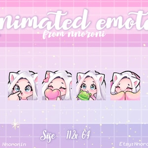 ANIMADO 1 set Cute Chibi Cat Girl Emote - Gray Hair Blue Eyes Twitch Emotes / sub badges / emotes personalizados / emotes animados