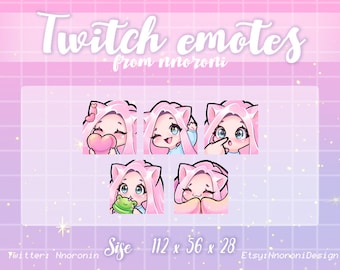 1 set Cute Chibi  Cat Girl Emote  - Pink Hair Blue Eyes Twitch Emotes  / sub badges / custom emotes / Cute twitch emotes / animated emotes