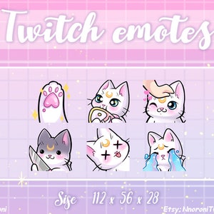 1 set White Sailor Moon cat - Twitch Emotes / sub badges / bit badges / Kawaii cat / Cute twitch emotes / cute cat / cat sub badges