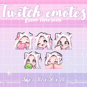 1 set Cute Chibi Cat Girl Emote - Silver Hair Blue Eyes Twitch Emotes / sub badges / emotes personalizados / Cute twitch emotes / emotes animados