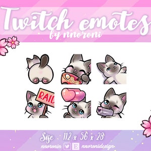 5 set Siamese cat - Twitch Emotes / sub badges / bit badges / Kawaii cat / Cute twitch emotes / cute cat / cat sub badges