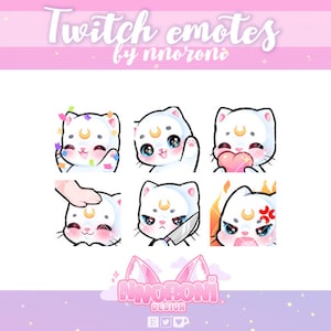 1 Set GEANIMEERDE NIEUWE Cat Emotes White Moon - twitch emotes / pinguïn emotes / geanimeerde emotes / twitch badges /