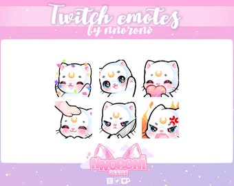 1 Set GEANIMEERDE NIEUWE Cat Emotes White Moon - twitch emotes / pinguïn emotes / geanimeerde emotes / twitch badges /