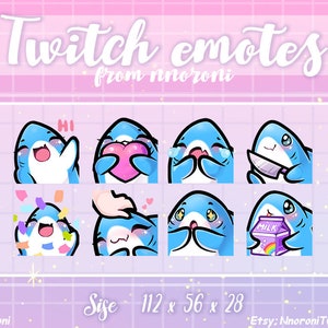 1 conjunto de Emotes de Tubarão Azul Escuro - Emotes de Twitch / emblemas de sub / emblemas de bits / Emotes de contração fofos / emotes de porco fofo / emblemas de sub de tubarão / emotes personalizados