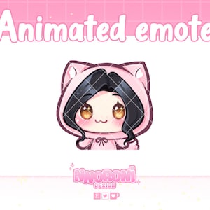 Wiggle Girl emote Black hair Brown eyes - twitch emote | animated emote | cute emote | anime emote | twitch badges