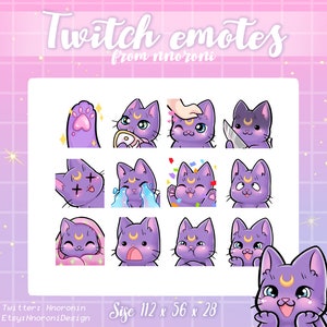 1 GRAN CONJUNTO Gato Luna Púrpura - Gestos Twitch / sub insignias / gestos de gato / Gestos de contracción lindos / gestos de contracción personalizados / sub insignias de gato