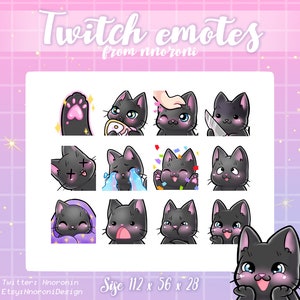 1 BIG SET  Black cat - Twitch Emotes / sub badges / cat emotes / Cute twitch emotes / custom twitch emotes / cat sub badges