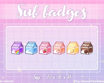Cute milk box badges - sub badges/ twitch badges/ twitch emotes/ custom twitch badges/ custom twitch emotes/ channel points/ cow emotes
