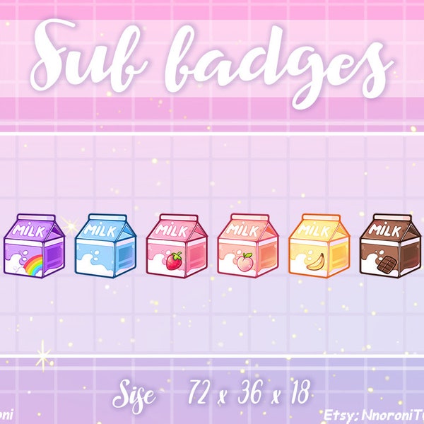 Cute milk box badges - sub badges/ twitch badges/ twitch emotes/ custom twitch badges/ custom twitch emotes/ channel points/ cow emotes