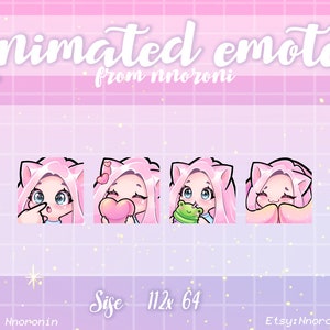 ANIMATED 1 set Cute Chibi Cat Girl Emote  - Pink Hair Blue Eyes Twitch Emotes  / sub badges / custom emotes /  animated emotes