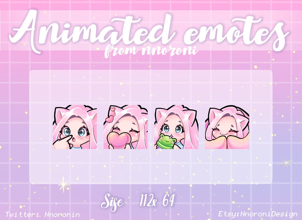 ANIMATED 1 set Cute Chibi Cat Girl Emote  - Pink Hair Blue Eyes Twitch Emotes  / sub badges / custom emotes /  animated emotes