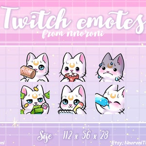 4 set White Sailor Moon cat - Twitch Emotes / sub badges / bit badges / Kawaii cat / Cute twitch emotes / cute cat / cat sub badges