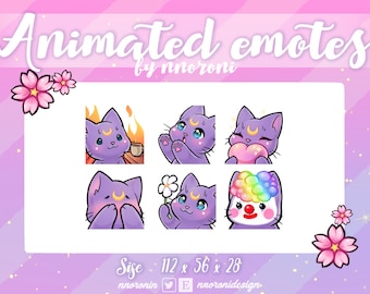 6 set ANIMATED Purple Moon Cat Emotes  - Twitch Emotes / sub badges / custom emotes  Cute twitch emotes /cat emotes / dance emote cat