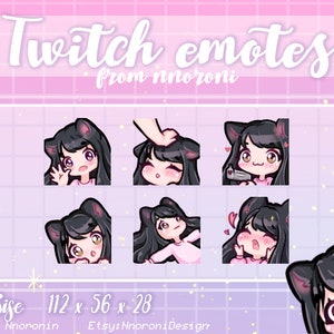 1 set Cute Chibi Cat Girl Emote  - Black Hair Brown Eyes Twitch Emotes  / sub badges / custom emotes / Cute twitch emotes / animated emotes